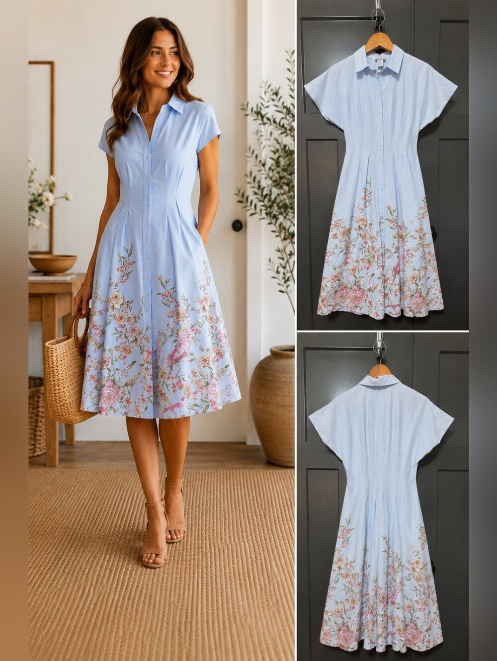 Nicole Miller New York Floral Print Midi Dress Size Small Cotton Blend